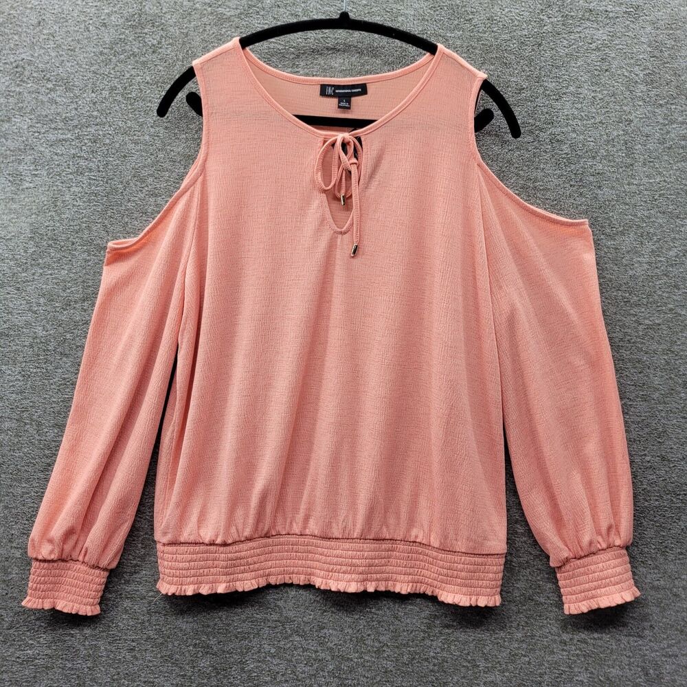 INC Blouse Women's Large Peach Pink Cold Shoulder Drawstring Knit Top NWT